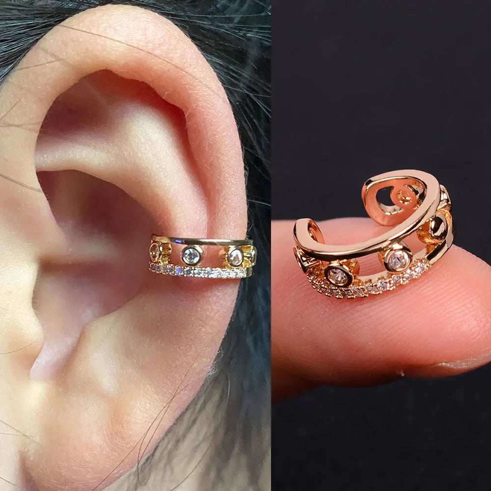 DAIIIBABYYY  -  1Pcs Zircon No Piercing Ear Cuff Earrings Earcuff Fake Cartilage Clip Earring Women Geometry Heart Star Ear Cuffs Jewelry Gifts
