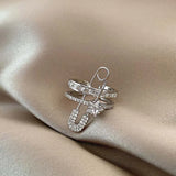 DAIIIBABYYY  -  European And American Style Ring Earrings Exaggerated Micro-Inlaid Zircon Ear Clip Open Ring Pin Design Double Layer Jewelry