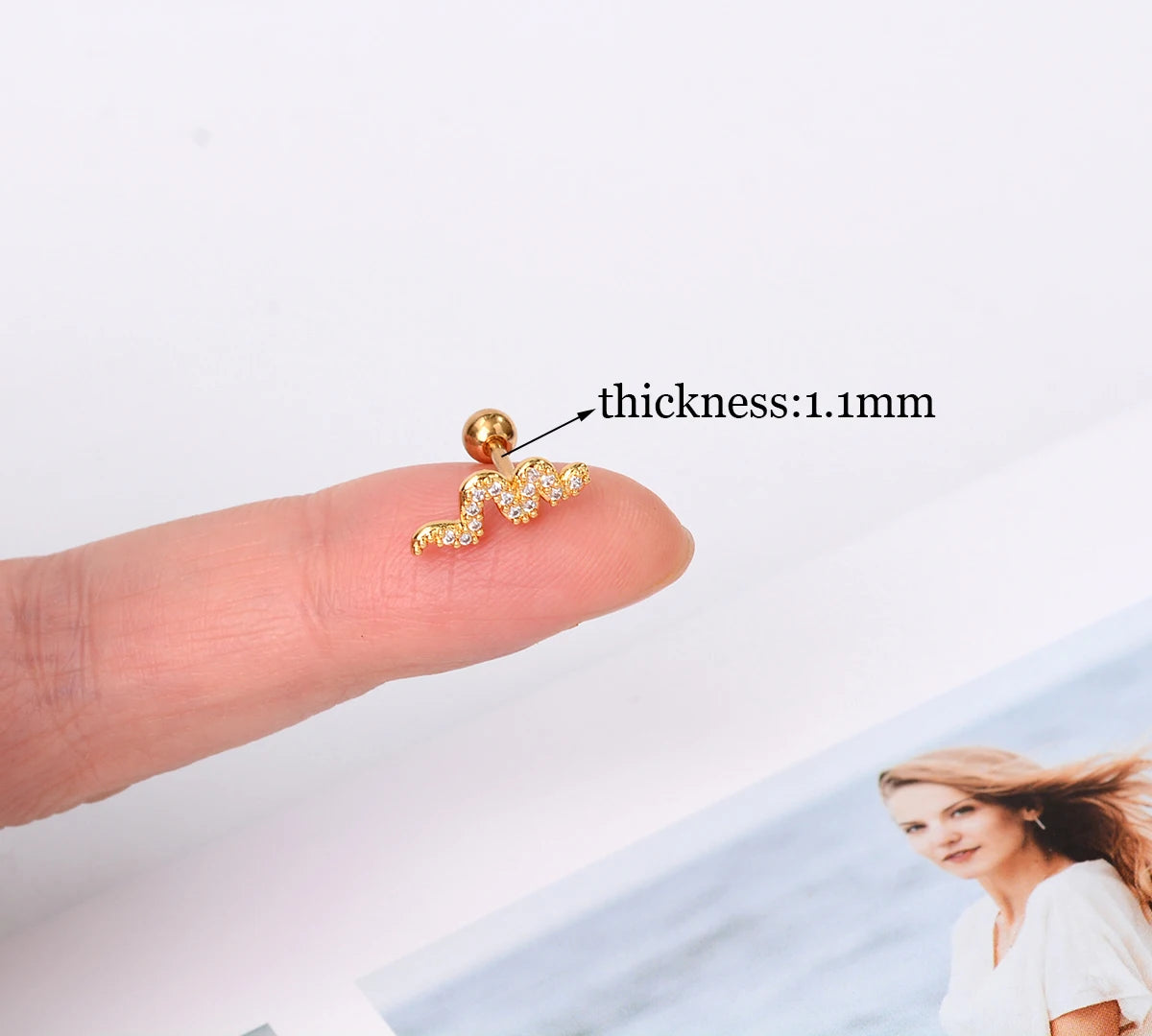 DAIIIBABYYY  -  1pcs New Style Stainless Steel Ear Piercing Cz Stud Earrings Snake Moon Round Ball Arc Cartilage Helix Conch Screw Back Earring