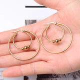 DAIIIBABYYY  -  2Pc Stainless Steel Exaggerated Round Bead Hoop Earring Women Men Smooth Design Vintage Double Rings Earring Personality Jewelry
