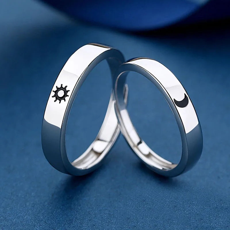 DAIIIBABYYY  -  2Pcs Sun and Moon Lover Couple Rings Set Promise Wedding Bands for Him and Her Jewerly Gift