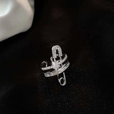 DAIIIBABYYY  -  European And American Style Ring Earrings Exaggerated Micro-Inlaid Zircon Ear Clip Open Ring Pin Design Double Layer Jewelry