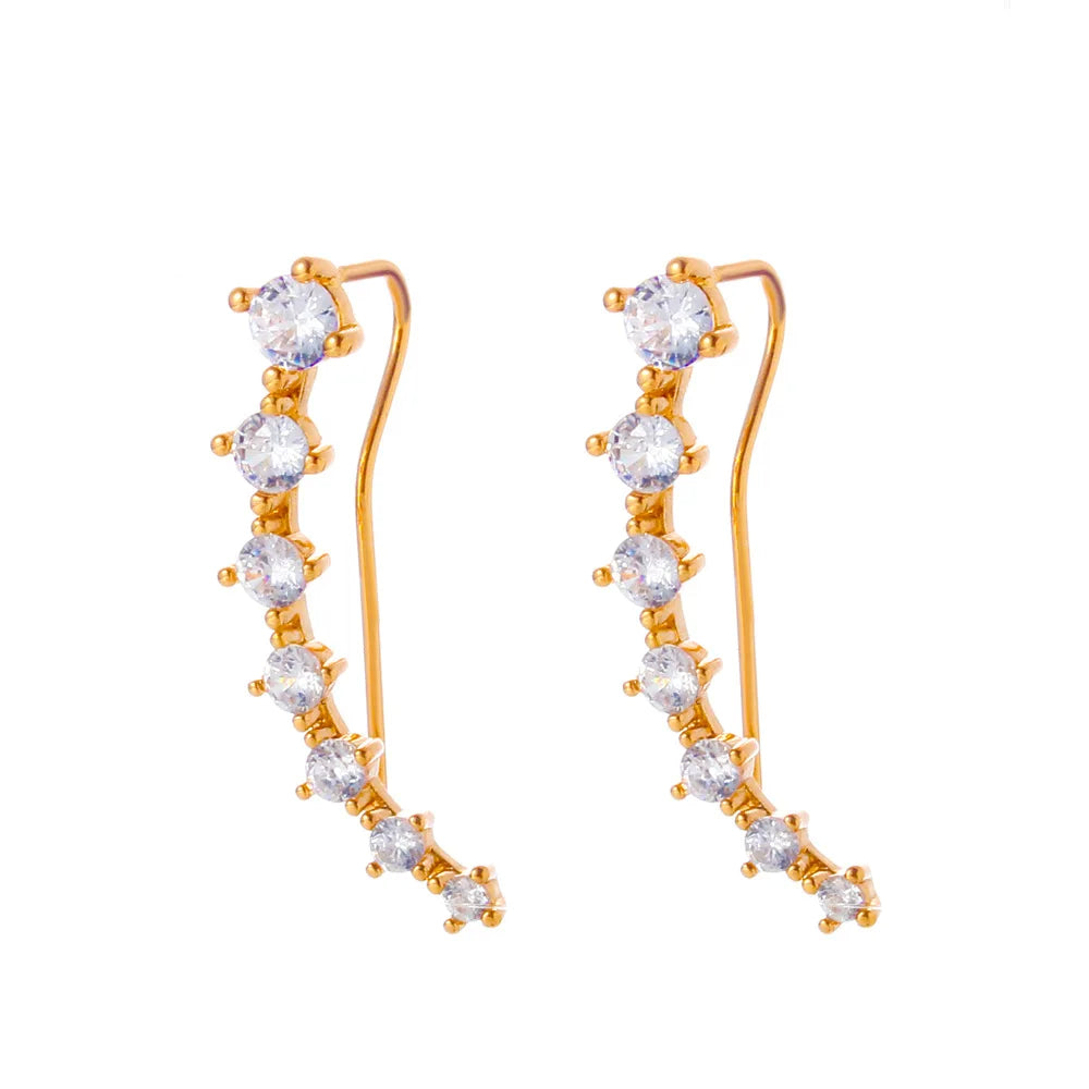 DAIIIBABYYY  -  Long Dipper Ear Hook Clip Earrings for Women Four-Prong Setting 7pcs CZ  Gold Color Ear Climbing Earrings Women Fashion Jewelry