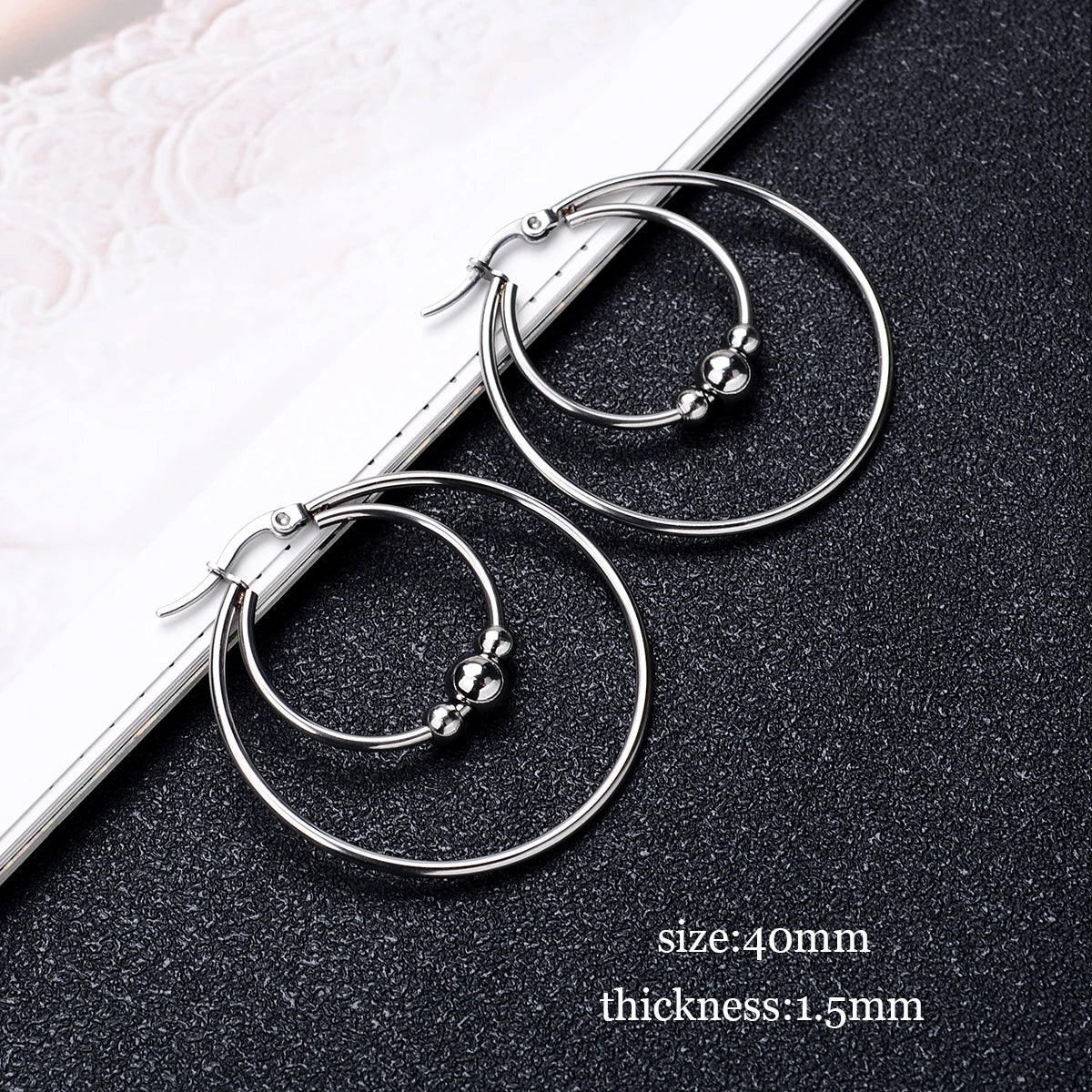 DAIIIBABYYY  -  2Pc Stainless Steel Exaggerated Round Bead Hoop Earring Women Men Smooth Design Vintage Double Rings Earring Personality Jewelry
