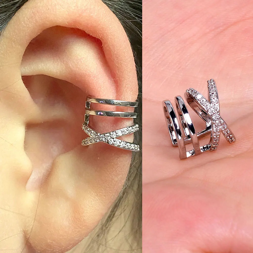 DAIIIBABYYY  -  1Pcs Zircon No Piercing Ear Cuff Earrings Earcuff Fake Cartilage Clip Earring Women Geometry Heart Star Ear Cuffs Jewelry Gifts