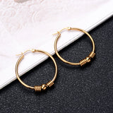 DAIIIBABYYY  -  2Pc Stainless Steel Exaggerated Round Bead Hoop Earring Women Men Smooth Design Vintage Double Rings Earring Personality Jewelry