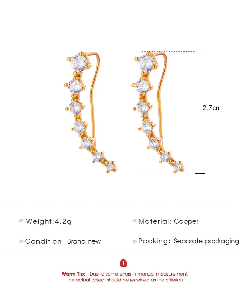 DAIIIBABYYY  -  Long Dipper Ear Hook Clip Earrings for Women Four-Prong Setting 7pcs CZ  Gold Color Ear Climbing Earrings Women Fashion Jewelry