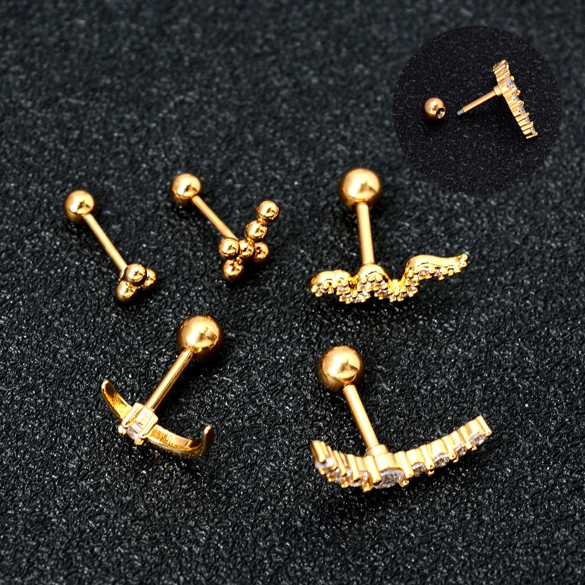 DAIIIBABYYY  -  1pcs New Style Stainless Steel Ear Piercing Cz Stud Earrings Snake Moon Round Ball Arc Cartilage Helix Conch Screw Back Earring