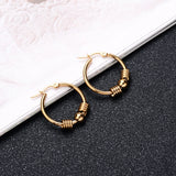 DAIIIBABYYY  -  2Pc Stainless Steel Exaggerated Round Bead Hoop Earring Women Men Smooth Design Vintage Double Rings Earring Personality Jewelry