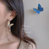 DAIIIBABYYY  -  Korean Fashion Pearl Long Drop Earring Jewelry  Needle Cute Butterfly Tassel Dangle Earrings for Women Accessories