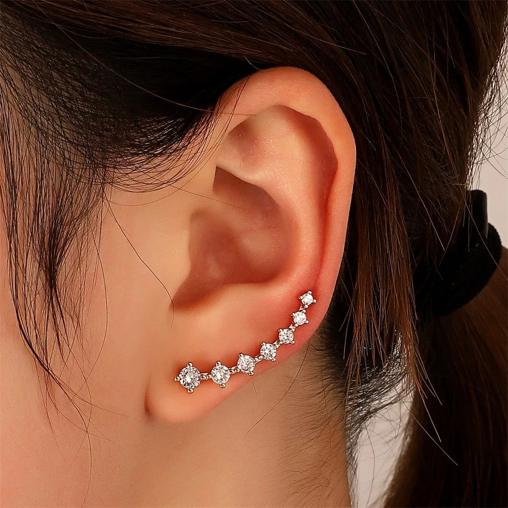 DAIIIBABYYY  -  Long Dipper Ear Hook Clip Earrings for Women Four-Prong Setting 7pcs CZ  Gold Color Ear Climbing Earrings Women Fashion Jewelry