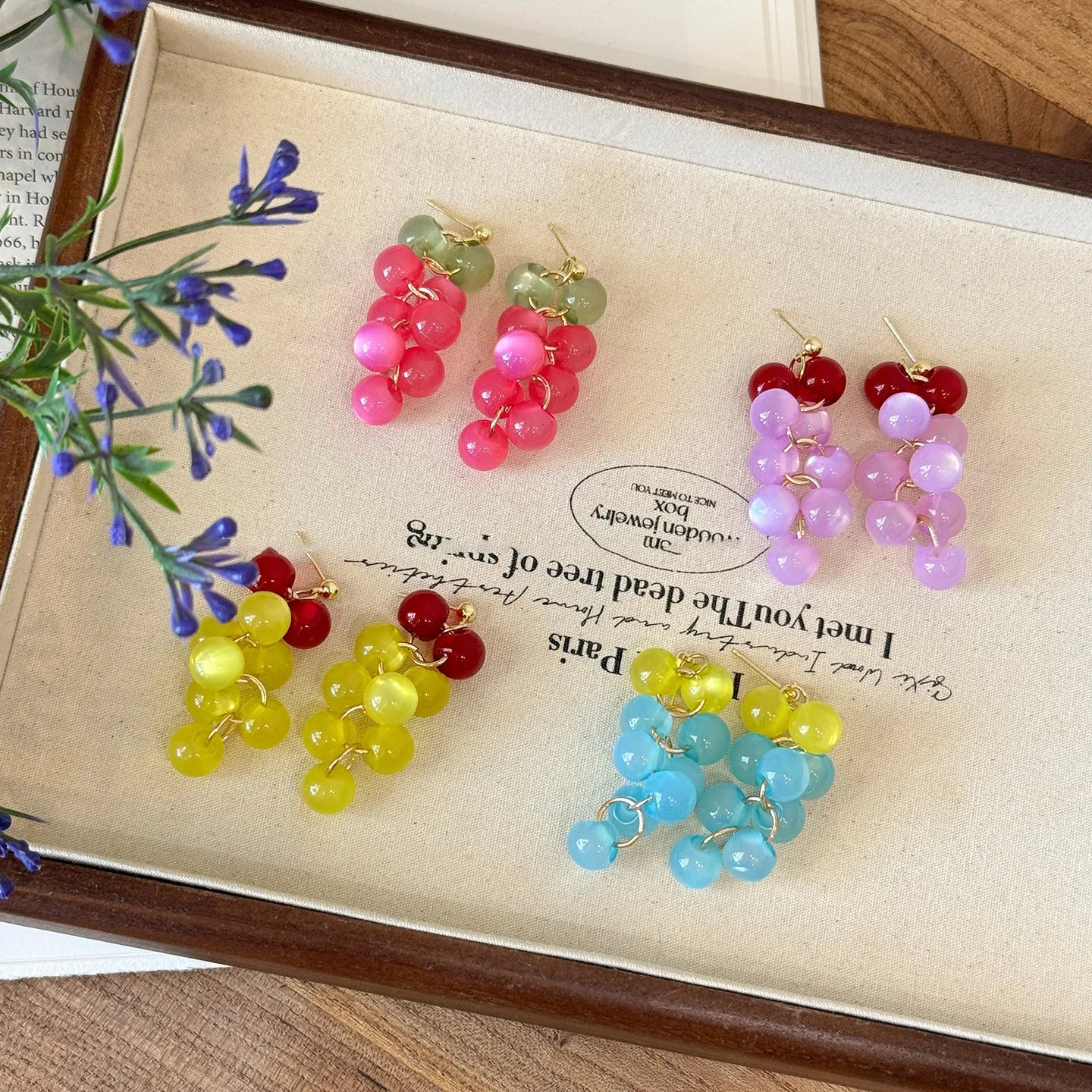Daiiibabyyy  Sweet Bohemia Earrings Fruit Dangle Earring Korean Style Acrylic Grape Earrings Cute Jewelry Accessories Beads Earrings Summer