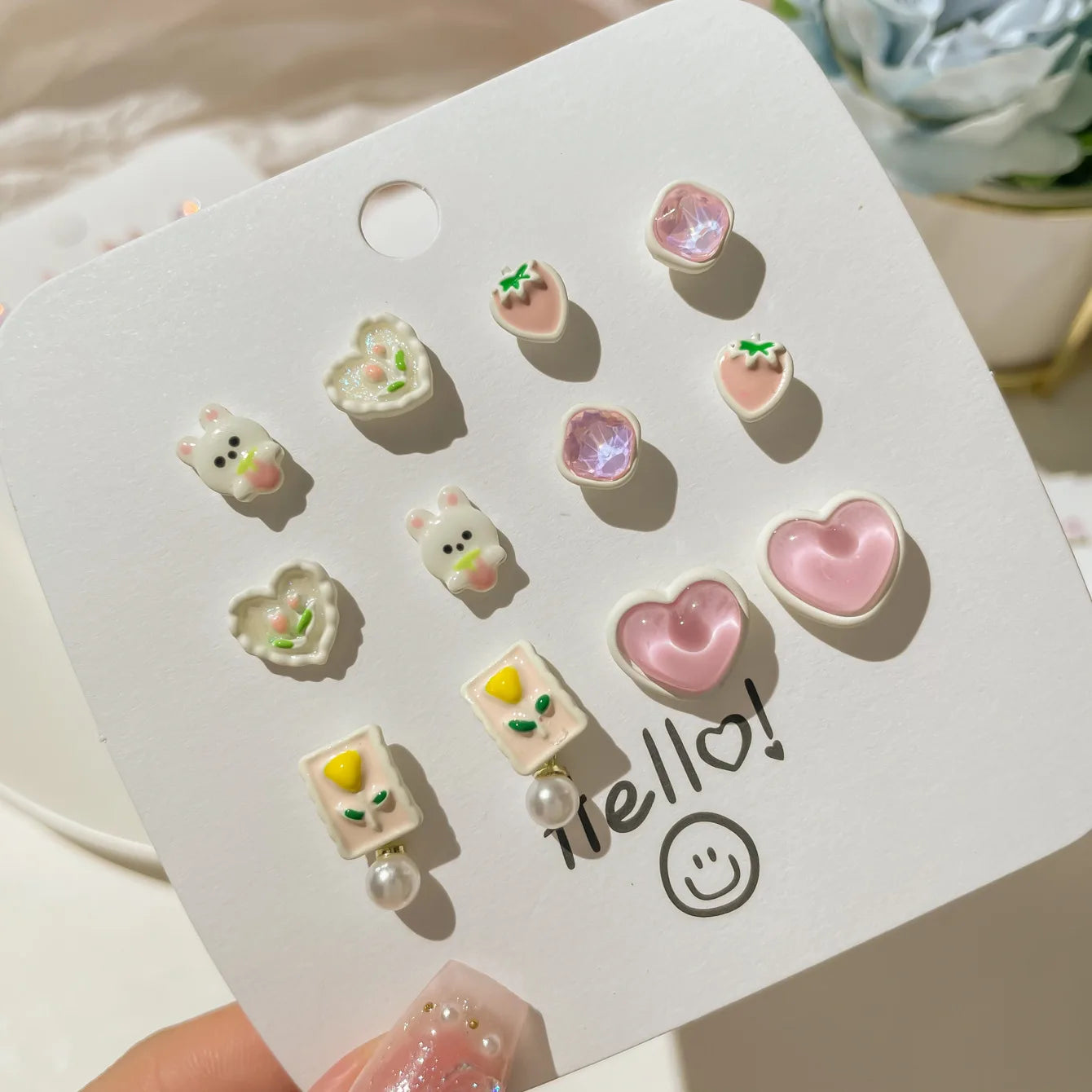 DAIIIBABYYY  -  Cute Pink Heart Butterfly Cat Cartoon Stud Earrings Set for Women Fashion Girls Dreamy Bow Pearl Floral Earring Jewelry