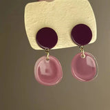 DAIIIBABYYY  -  Candy Pink Color Geometric Resin Dangle Earrings for Women Hong Kong Style Retro Personality Fashion Trendy Simple Jewelry