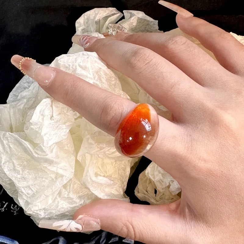 DAIIIBABYYY  -  Trendy Gradient Colorful Transparent Resin Acrylic Big Ring Geometric Oval Finger Rings For Women Fashion Hand Stackable Jewelry