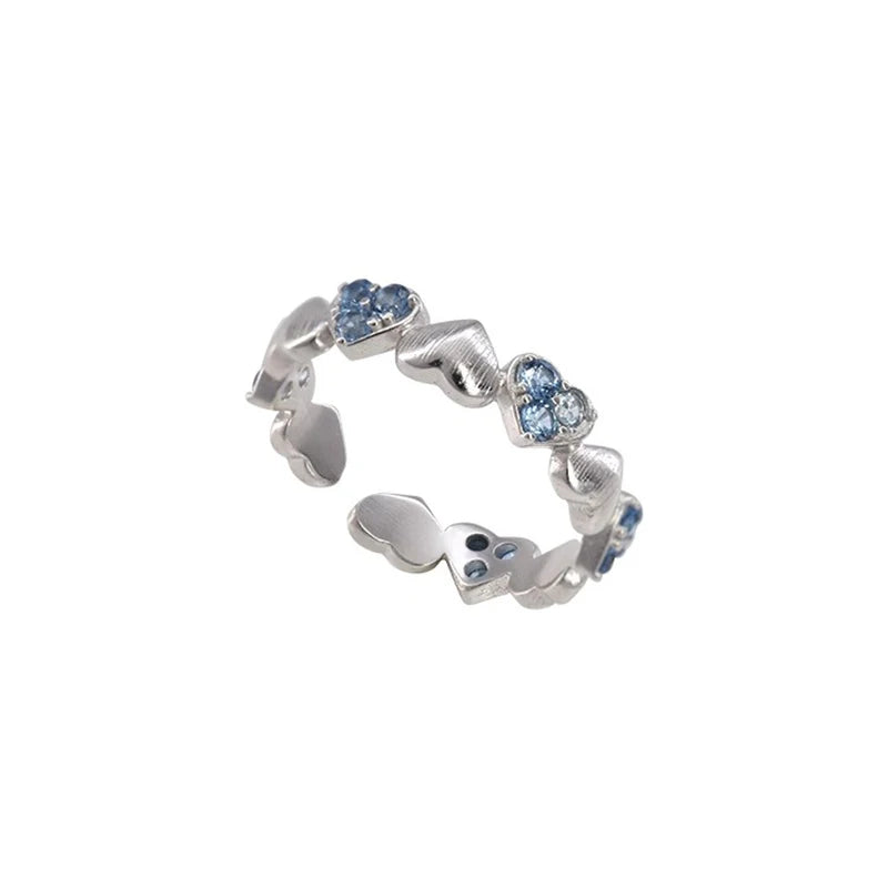 DAIIIBABYYY  -  Blue Zircon Love Heart Rings For Women Girls Fashion Temperament Sweet Elegant Gentle Romantic Anniversary Jewelry Gifts