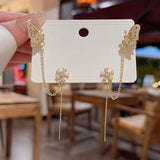 DAIIIBABYYY  -  New Arrival Shiny Crystal Butterfly Ear Cuff Clip Earrings For Women Fashion Tassel Chain Flower Stud Earrings Wedding Jewelry