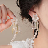 DAIIIBABYYY  -  Light Luxury Sweet Glass Crystal Flower Leaf Tassel Dangle Earrings For Women Fashion Cute Sweet Jewelry Accessories Gifts