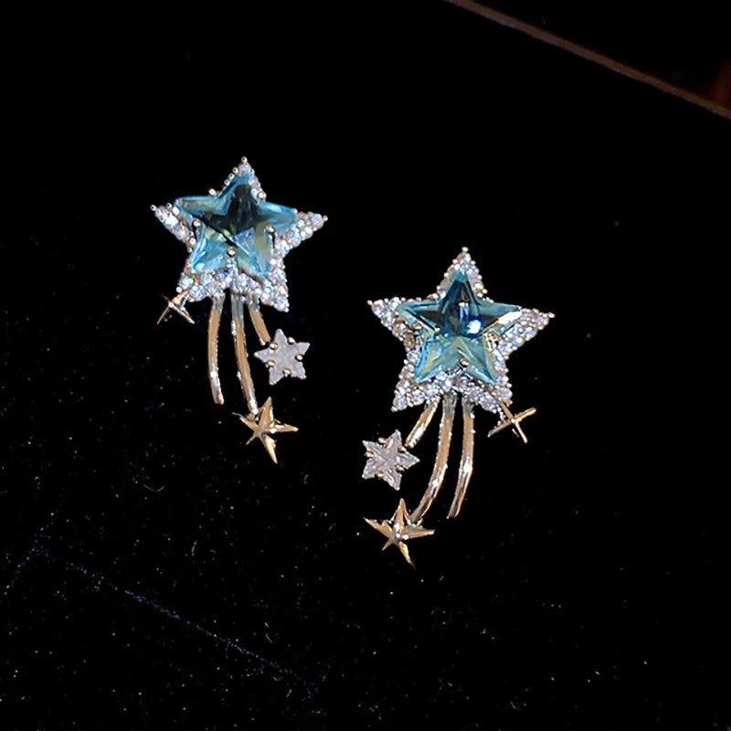 Daiiibabyyy  Star Zircon Earrings for Women Creative Delicate Ear Hook Temperament Luxury Fashion High Sense Sparkle Unique Jewelry