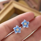 Daiiibabyyy  New Blue Flower Dangle Earrings for Women Exquisite Sweet Romantic Floral Ear Studs Versatile Fine Jewelry Gifts Wholesale 2025