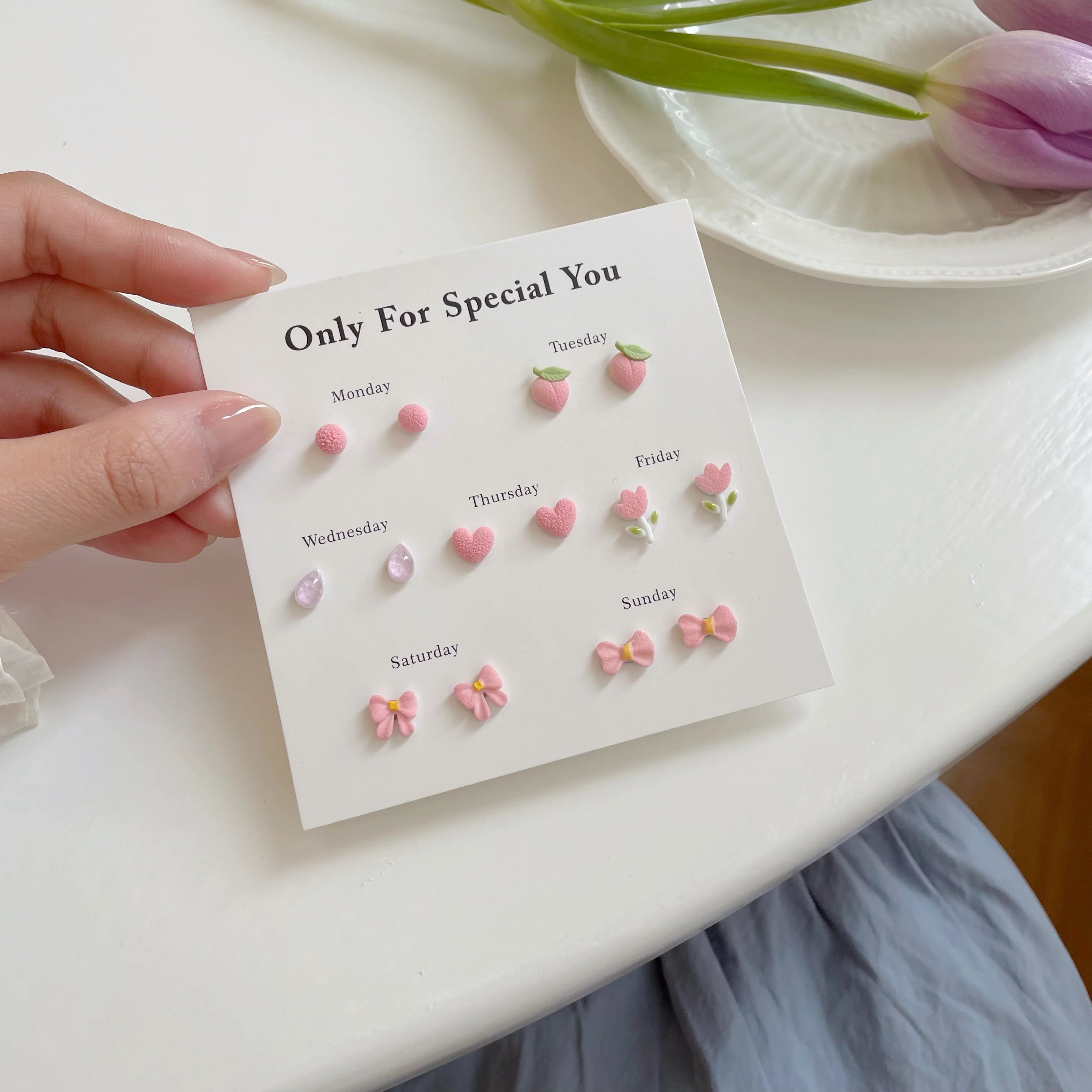 DAIIIBABYYY  -  Sweet Blue Pink Heart Butterfly Bow Flower Stud Earrings Set for Women Matte Mini Star Round Earring Earring Jewelry
