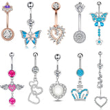 DAIIIBABYYY  -  Fashion Crystal Stainless Steel Flower Butterfly Belly Piercing for Women Silver Color Belly Button Rings Body Jewelry