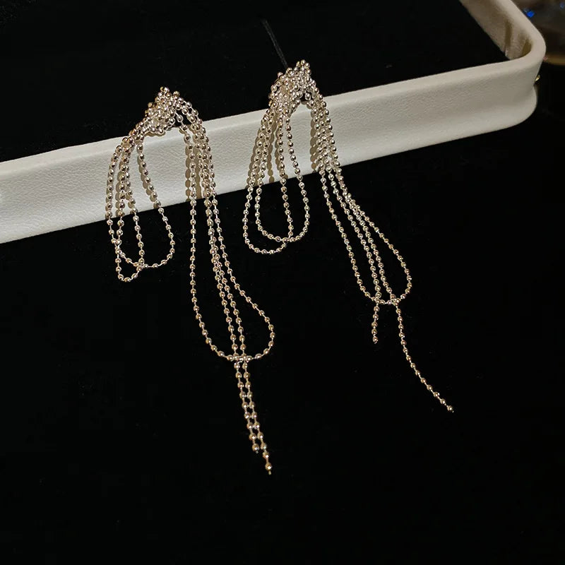 Daiiibabyyy  Silver Needle Knotted Tassel Earrings for Women Fashion Unique Design Drop Earring Light Luxury High-end New Jewelry