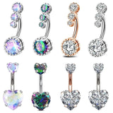 DAIIIBABYYY  -  Fashion Zircon Heart Belly Button Piercing for Women Stainless Steel Long Flower Pendant Navel Rings Piercing Ombligo Jewelry