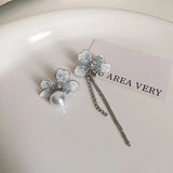 DAIIIBABYYY  -  Luxury Blue Gradient Crystal Butterfly Flower Pearl Earrings Flower Geometric Women Korean Fashion Kpop Tassel Earring