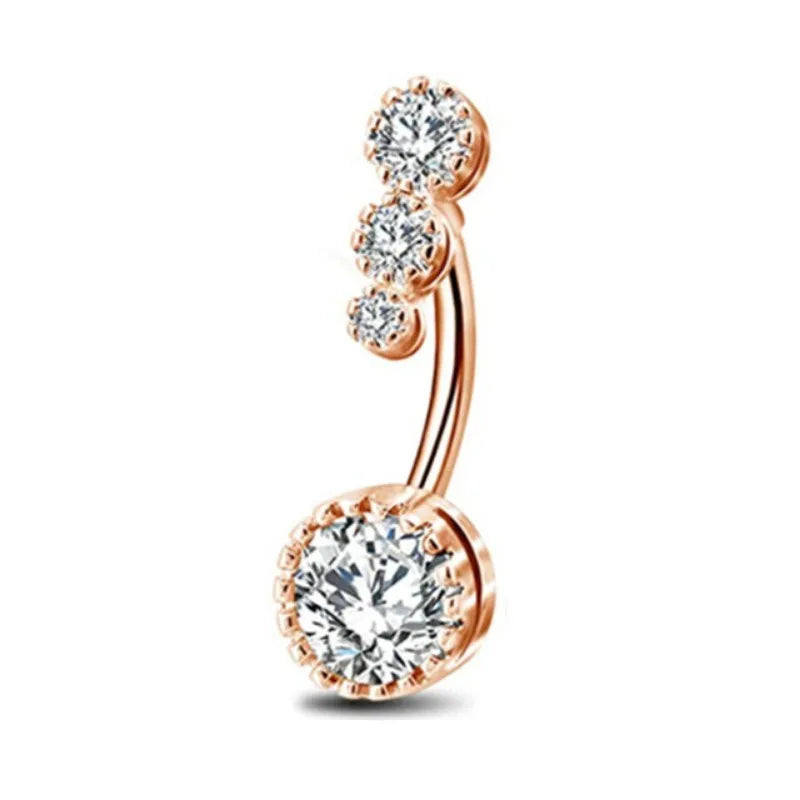 DAIIIBABYYY  -  Fashion Zircon Heart Belly Button Piercing for Women Stainless Steel Long Flower Pendant Navel Rings Piercing Ombligo Jewelry