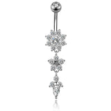 DAIIIBABYYY  -  Fashion Zircon Heart Belly Button Piercing for Women Stainless Steel Long Flower Pendant Navel Rings Piercing Ombligo Jewelry