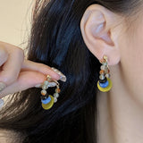 DAIIIBABYYY  -  Retro Colorful Green Bead Earrings Ethnic Style Safety Buckle Design Light Luxury Artistic Popular Earrings Women's Jewelry