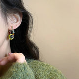DAIIIBABYYY  -  Retro Colorful Green Bead Earrings Ethnic Style Safety Buckle Design Light Luxury Artistic Popular Earrings Women's Jewelry