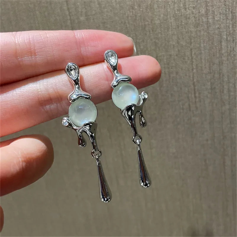 DAIIIBABYYY  -  Irregular Metal Crystal Drop Earrings For Women Unique Design Personality Water Drop Opal Earrings Fashion Jewelry