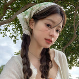 Daiiibabyyy Floral Lace Headband Female High Sense Silk Scarf Temperament Sweet and Cute Triangle Scarf Headgear Hair Accessories Tide