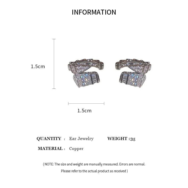 DAIIIBABYYY  -  Punk Snake C Shaped Ear Clip Earrings for Women Men Shiny Inlaid Zircon Without Piercing Earrings Ear Cuffs Party Jewelry