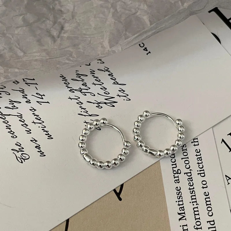DAIIIBABYYY  -  Simple Silver Color Round Bead Heart-Shaped Circular Ear Buckle Fashion Small Versatile Earrings Women's Jewelry