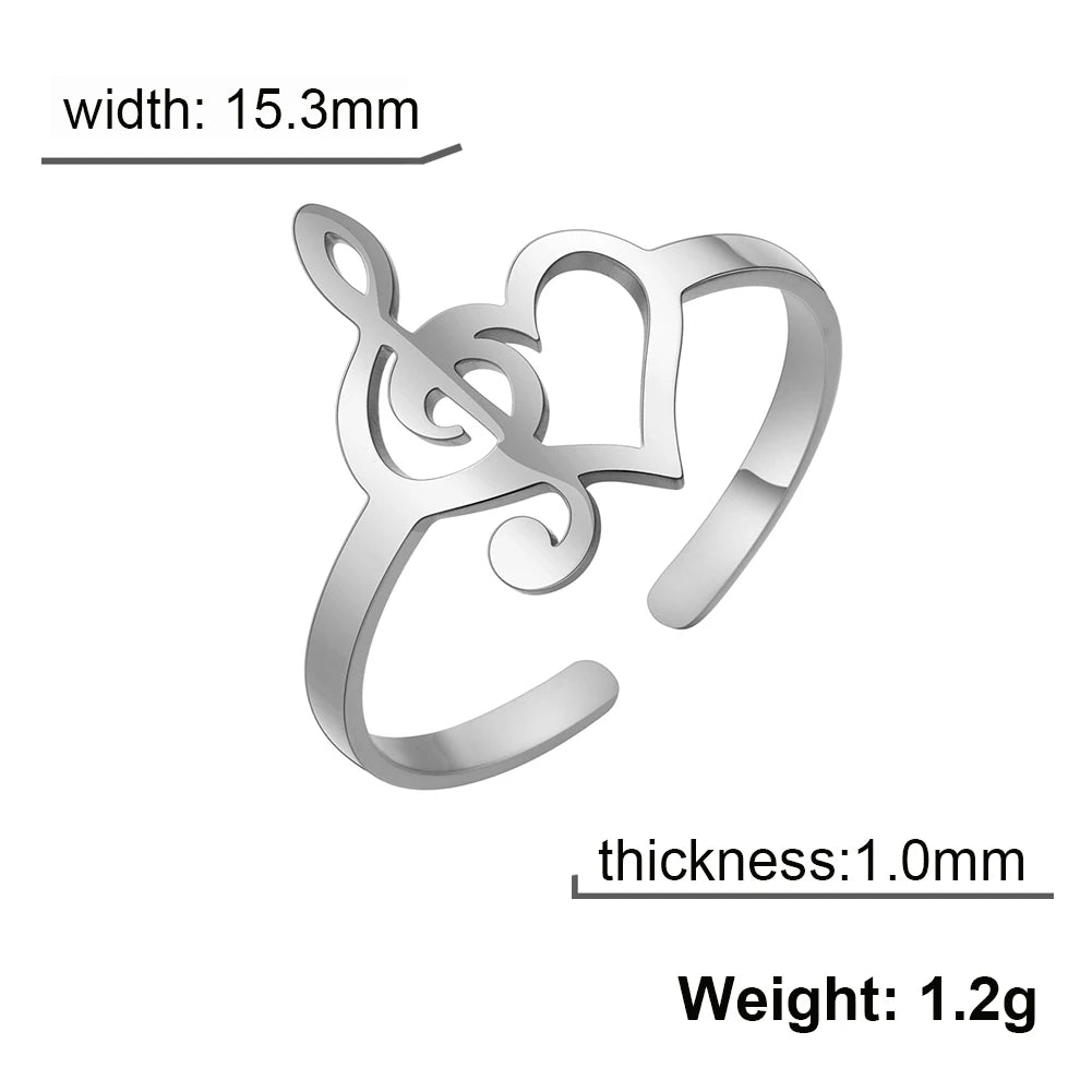DAIIIBABYYY  -  Music Note Heart of Treble and Bass Ring Women Stainless Steel Gold Color Open Finger Rings 2024 Fashion Jewelry Gift