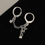 DAIIIBABYYY  -  Hiphop Punk Rhinestone Star Chain Double Ear Hole Fashion Silver Color Round Bead Pendant Hoop Earrings Y2K Fashion Jewelry Gift