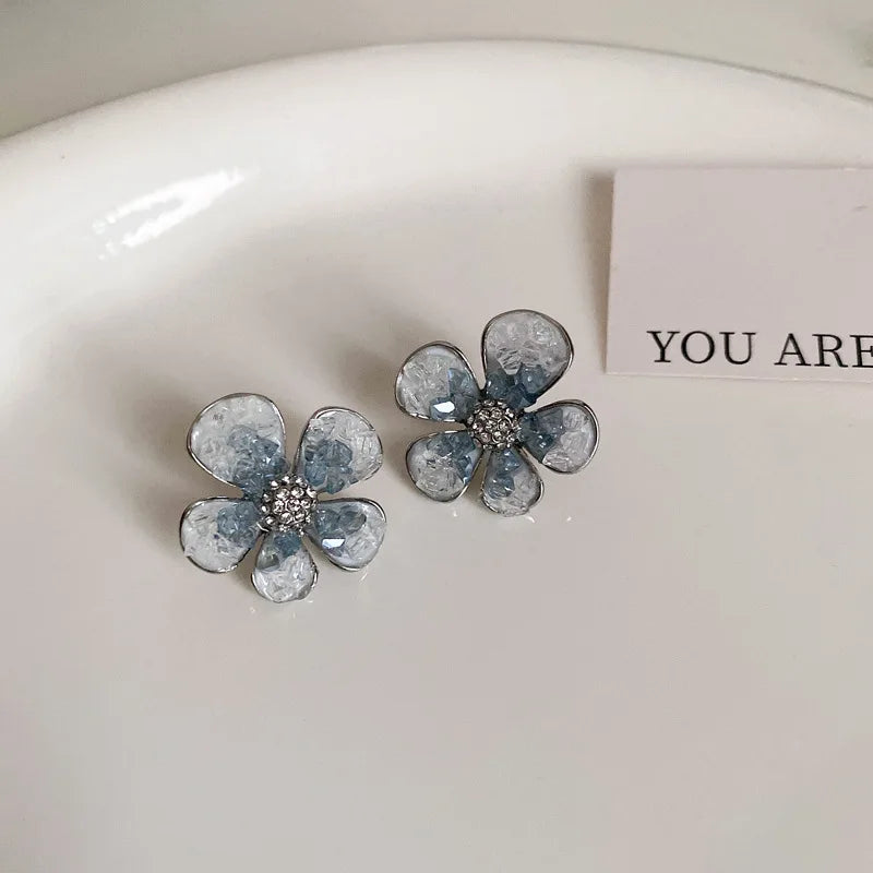 DAIIIBABYYY  -  Luxury Blue Gradient Crystal Butterfly Flower Pearl Earrings Flower Geometric Women Korean Fashion Kpop Tassel Earring