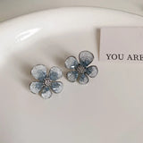 DAIIIBABYYY  -  Luxury Blue Gradient Crystal Butterfly Flower Pearl Earrings Flower Geometric Women Korean Fashion Kpop Tassel Earring