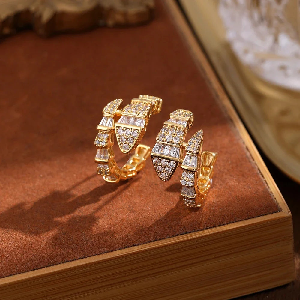 DAIIIBABYYY  -  Punk Snake C Shaped Ear Clip Earrings for Women Men Shiny Inlaid Zircon Without Piercing Earrings Ear Cuffs Party Jewelry