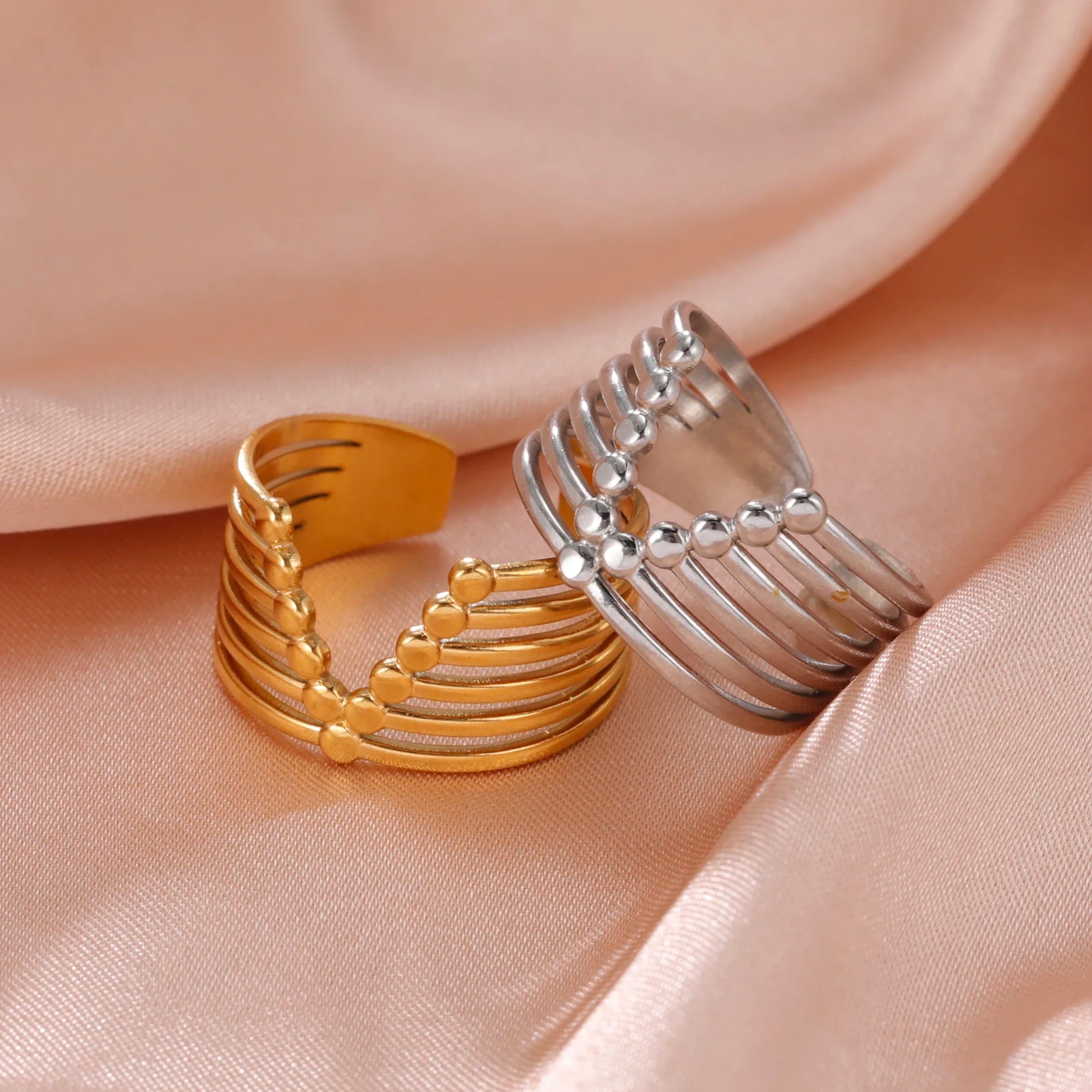 DAIIIBABYYY  -  V Shape Rings for Women Stainless Steel Gold Color Wide Open Finger Ring  Hiphop Party Jewelry Valentine's Day Gift