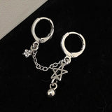 DAIIIBABYYY  -  Hiphop Punk Rhinestone Star Chain Double Ear Hole Fashion Silver Color Round Bead Pendant Hoop Earrings Y2K Fashion Jewelry Gift