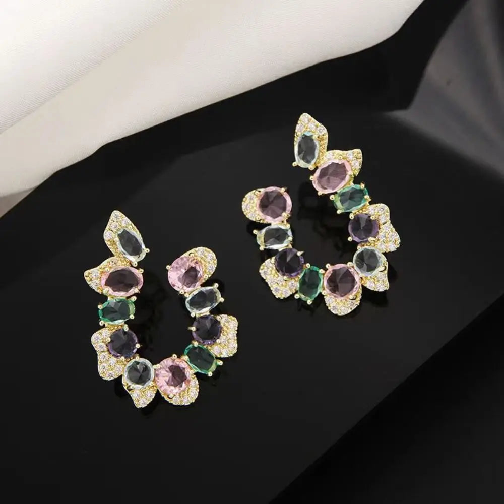 DAIIIBABYYY  -  Korean Style Big Flower Stud Earrings Big Crystal Exquisite Zircon Stone Earrings Fashion Jewelry Rhinestone Earrings Wedding