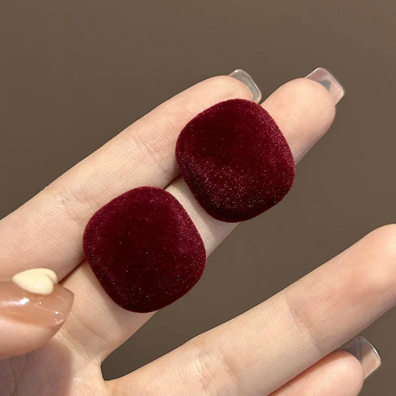 DAIIIBABYYY  -  Women New Year Christmas Wine Red Velvet Bow Earrings Korean Fashion Girls White Plush Ball Dangle Earring Jewelry Gift