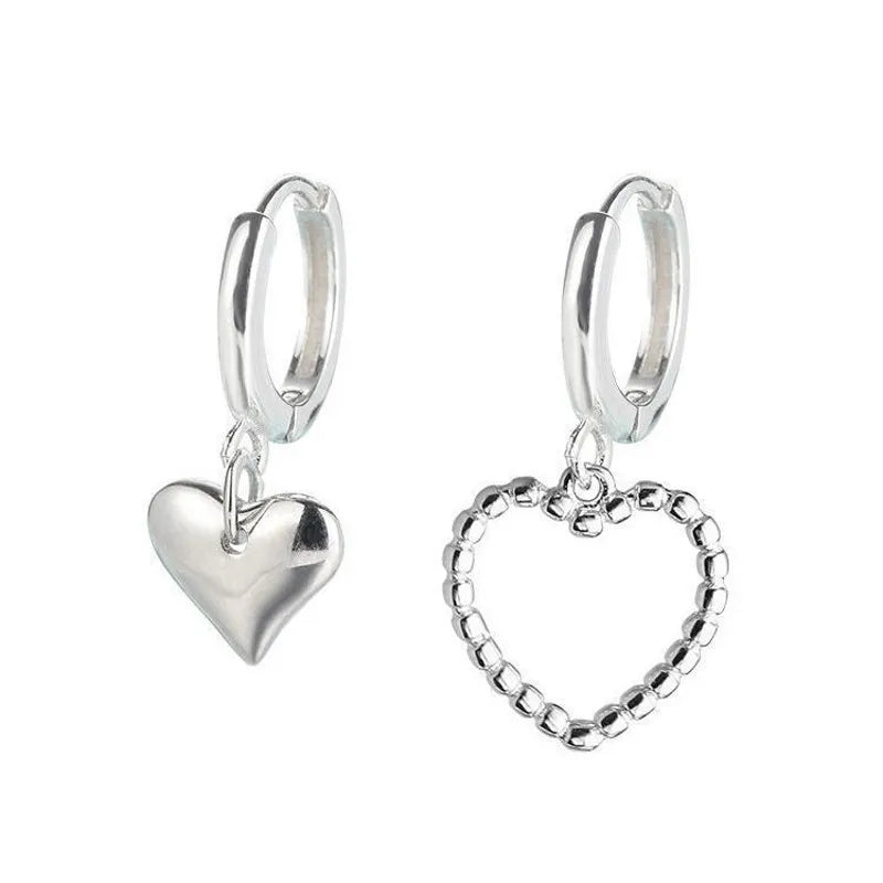 DAIIIBABYYY  -  Sweet Hollow Heart Silver Hoop Earrings Charms Stud Earrings Clips Ear Studs Clip Earring Jewelry for Women Girl Ear Ring Gift
