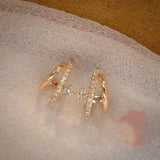 DAIIIBABYYY  -  New Double Asymmetric Earrings Set with Shiny Cubic Zirconia Stud Earrings Women's Fashion Elegant Jewellery Accessories