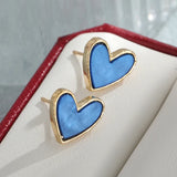 DAIIIBABYYY  -  French New Minimalist Cute Heart Earrings Women's Enamel Stud Earrings Pink Blue Shell Earrings Fashion Jewelry Gift Accessories