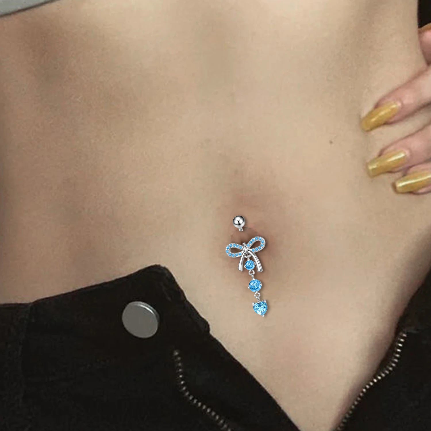 DAIIIBABYYY  -  Stainless Steel Belly Button Rings Crystal Bowknot Piercing Navel Heart Navel Piercing Belly Button Piercing Sexy Body Jewelry